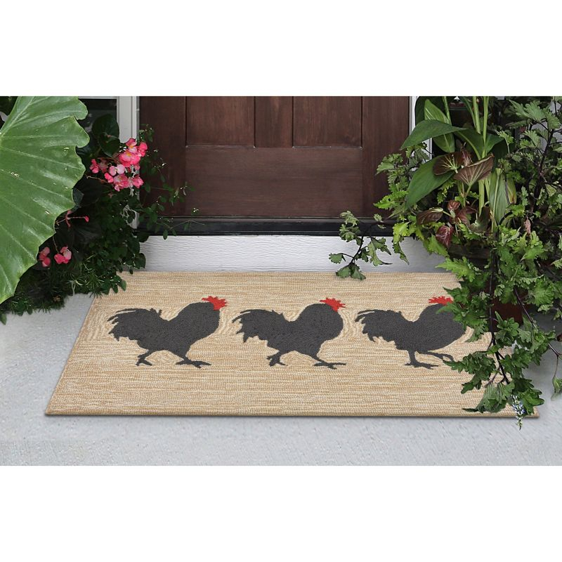 Liora Manne Frontporch Roosters Indoor/Outdoor Rug Neutral 2' x 3'