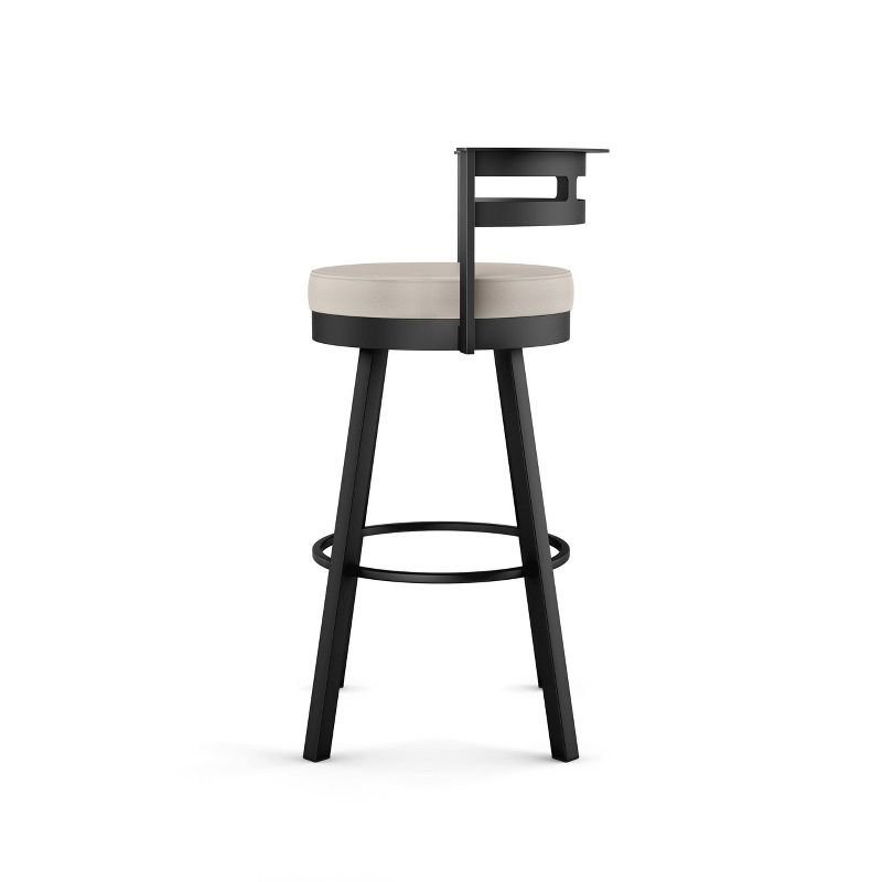 Amisco Render Upholstered Counter Height Barstool Cream/Black: Modern Metal Design, Integrated Armrests, Faux Leather