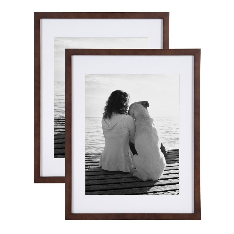 DesignOvation Gallery Rectangle Wood Wall Frame, 14x18 matted to 11x14, Walnut Brown