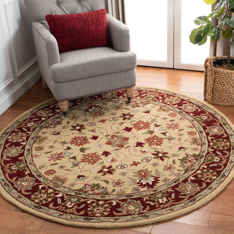 Heritage HG965 Hand Tufted Area Rug - Ivory/Red - 6' Round - Safavieh.