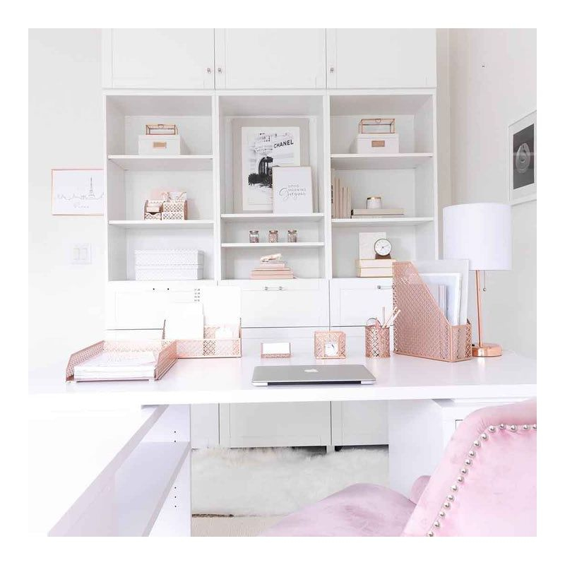 Blu Monaco 6 Piece Rose Gold Desk Organizer Set - Desk Sets- Office Set- Rose Gold Desk Accessories - Desktop Organization