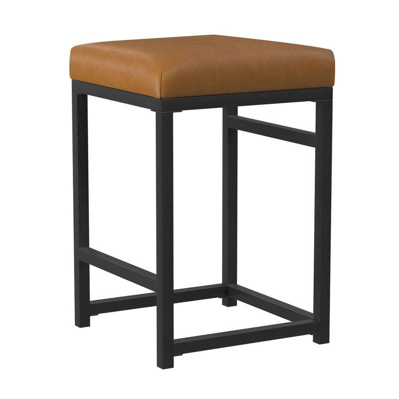 24" Open Back Metal Counter Height Barstool Faux Leather Carmel - HomePop: Kitchen Island Seating, Industrial Style