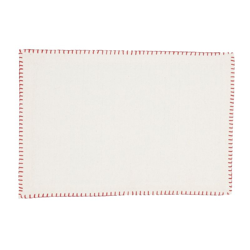 Saro Lifestyle Whipstitch Cotton Placemat, White/Red, (Set of 4 pcs)