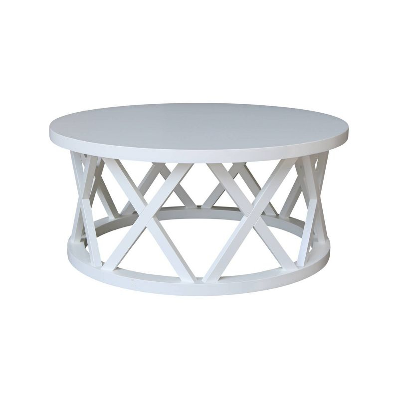40" Ceylon Round Coffee Table White - International Concepts: Solid Wood, Parawood Material, 18" Height
