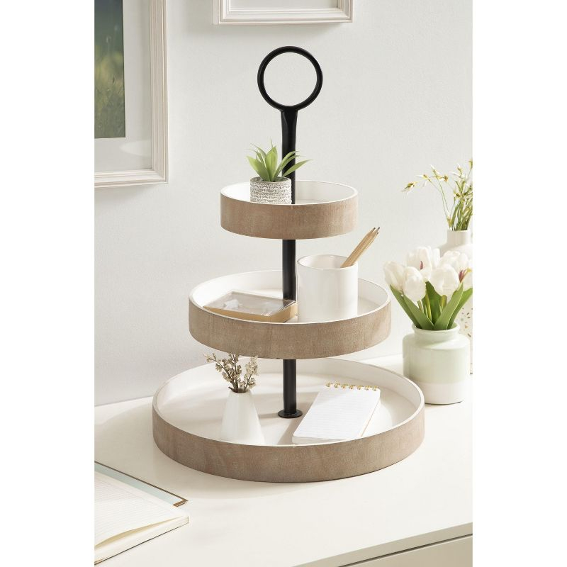 Kate and Laurel Woodmont Tray, 3 Tier, Rustic Brown and White
