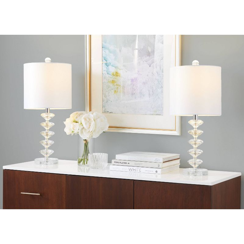 LumiSource (Set of 2) Diamond Stacked 23" Contemporary Crystal Table Lamps with Off-White Shade and Chrome from Grandview Gallery: Silk-Inspired