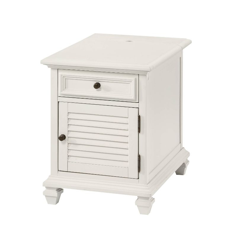 Charlestown Storage End Table with USB White - Steve Silver Co.: Cottage Style, Louvered Door Cabinet, Power Strip
