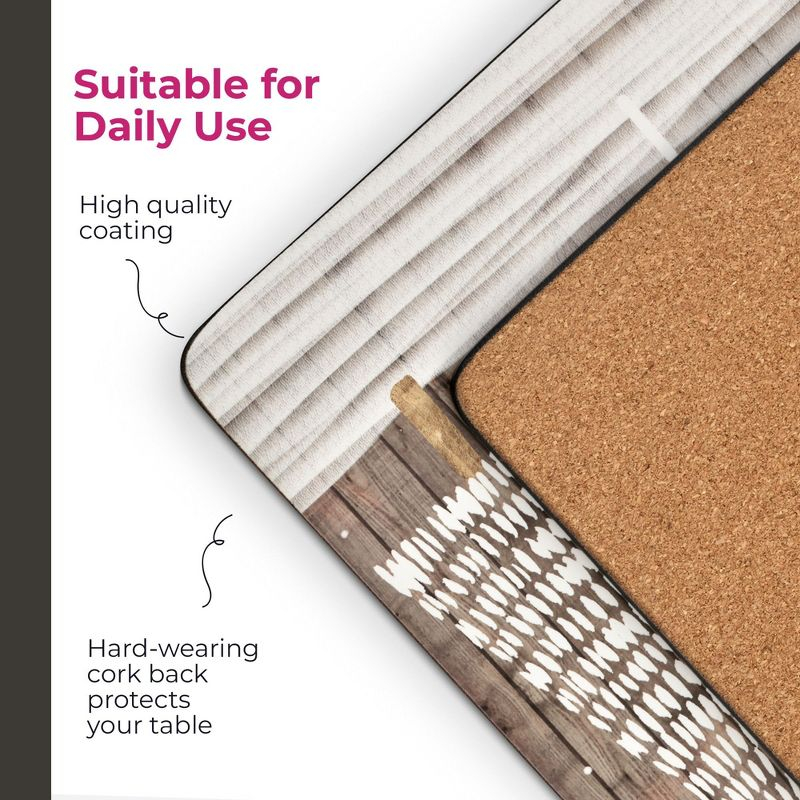 Pimpernel Wooden White Christmas Placemats (Set of 4), Cork-Backed, Heat-Resistant Table Mats, (15.7" x 11.7"), Festive Snowy Tree Design