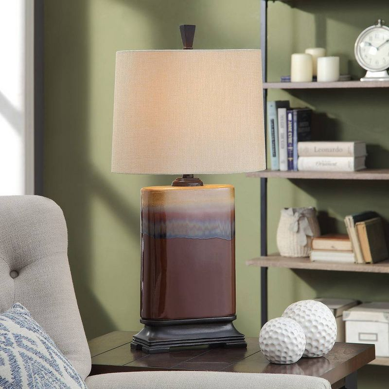 StyleCraft Reactive Glaze Table Lamp Burnt Red Glazed : Ceramic Body, Linen Shade, No Assembly Required
