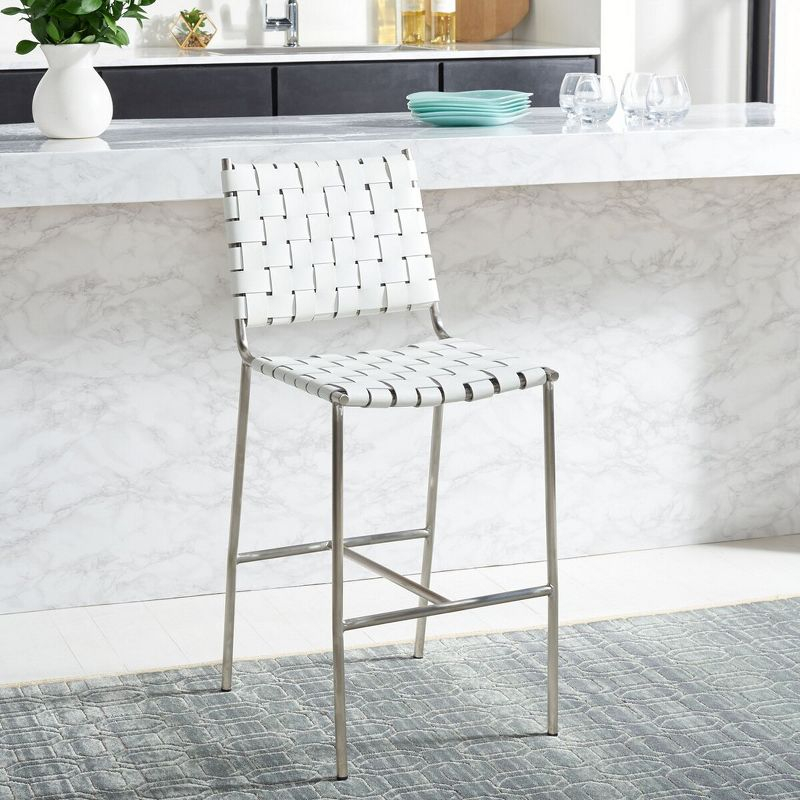 Olenna Woven Counter Stool - BST3011 - White/Silver - Safavieh