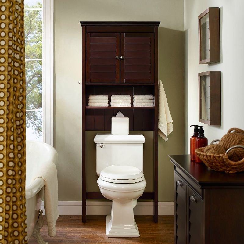 Crosley Lydia Space Saver Espresso Brown: Bathroom Organizer with 4 Shelves, Veneer Finish, Metal Hardware