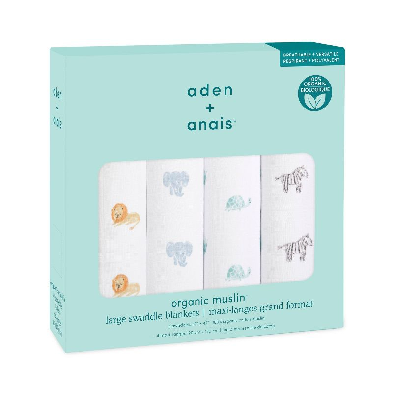 aden + anais Essentials Organic Swaddle Blanket - Animal Kingdom - 4pk