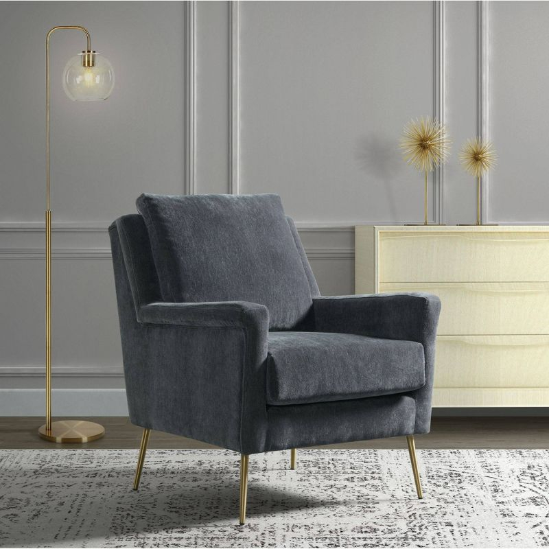 Lincoln Chair Dark Gray - Picket House Furnishings: Mid-Century, Gold Legs, Oversized Seating