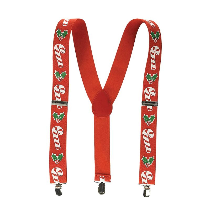 Beistle Candy Cane & Holly Suspenders, (1/Pkg) Candy Cane Red