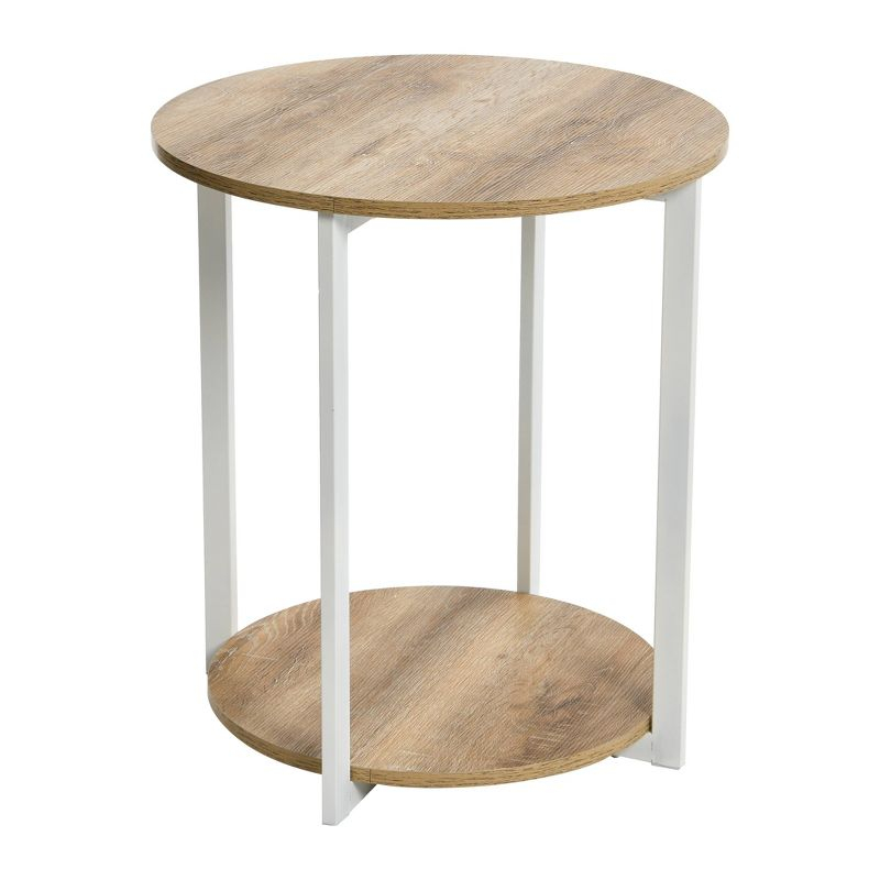 Household Essentials Jamestown Round End Table Brown/White: Modern Minimalist, Iron Frame, Particle Board Top