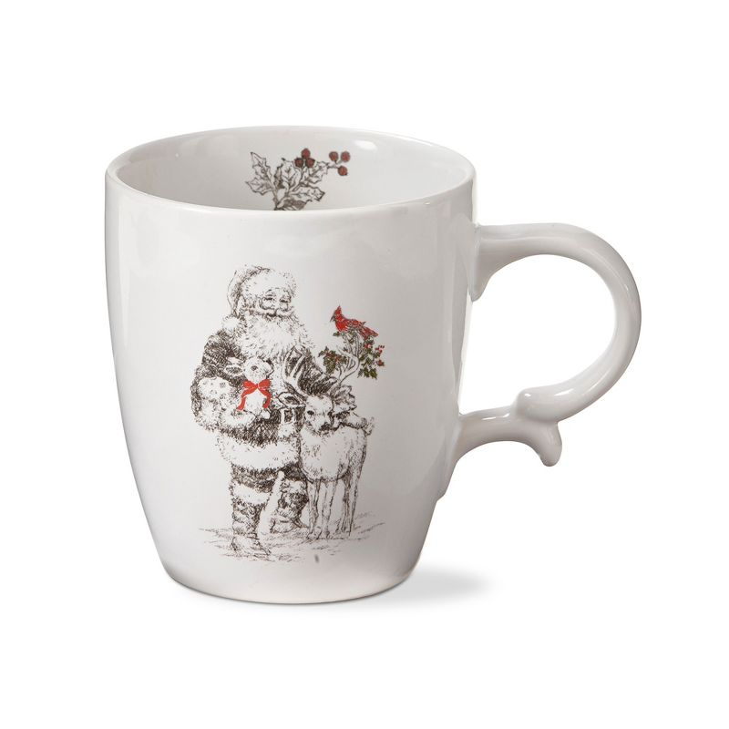 tag "Farmhouse Christmas" Collection Santa & Reindeer White Earthenware Coffee & Tea Mug, 14.0 oz.