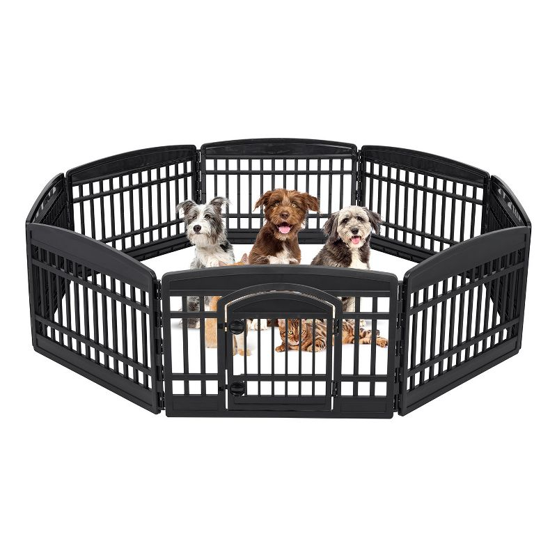 IRIS USA 24" Exercise 8-Panel Pet Playpen with Door, Dog Cat Playpen, Puppy Playpen, Black