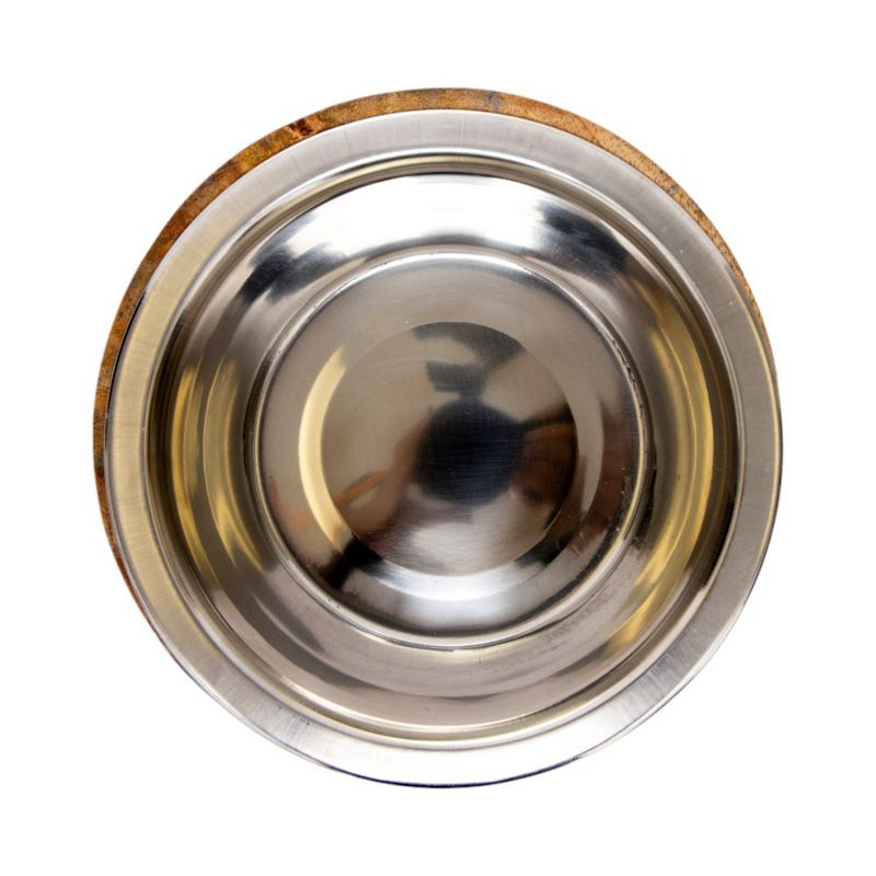 Country Living Stainless Steel Dog Bowl with Cylindrical Mango Wood Holder, Durable & Stylish Dish, Sustainable Dog Feeding Solution (1 Pint)
