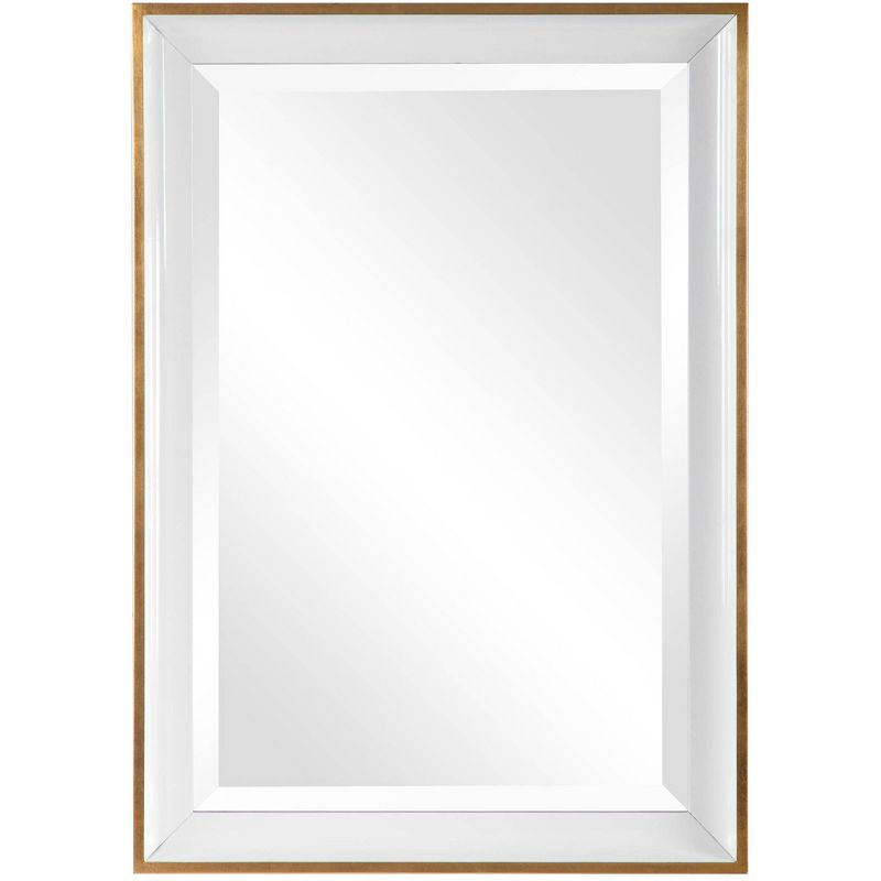 Uttermost Rectangular Vanity Accent Wall Mirror Modern Beveled Gold Leaf White Wood Frame 24" Wide Bathroom Bedroom Living Room