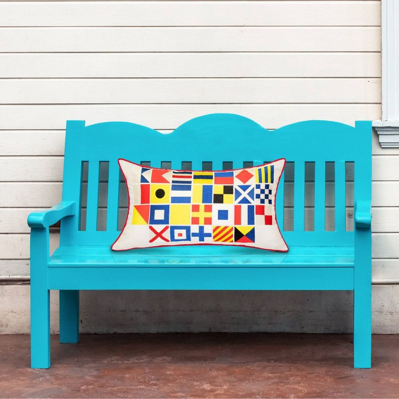 Embroidered Nautical Flags Rectangular Indoor/Outdoor Throw Pillow - Edie@Home: Weather-Resistant, Oxford Fabric, Zippered