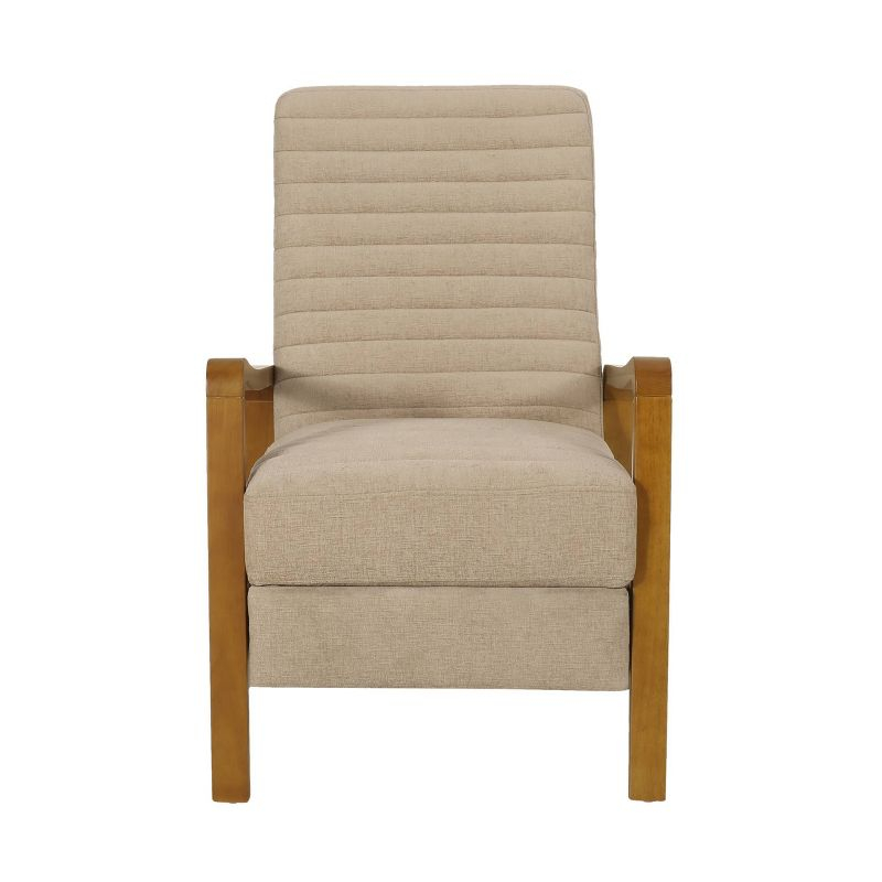 Munro Contemporary Fabric Channel Stitch Pushback Recliner Sand/Teak - Christopher Knight Home: Mid-Century Design, Rubberwood Frame