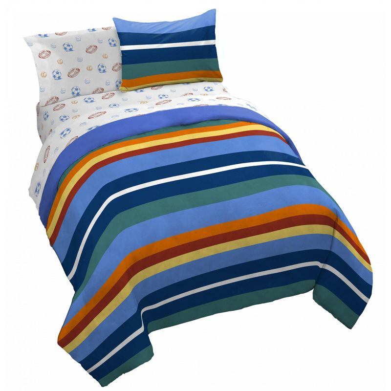 Saturday Park Vintage Stripe & Sports 100% Organic Cotton Queen Bed Set