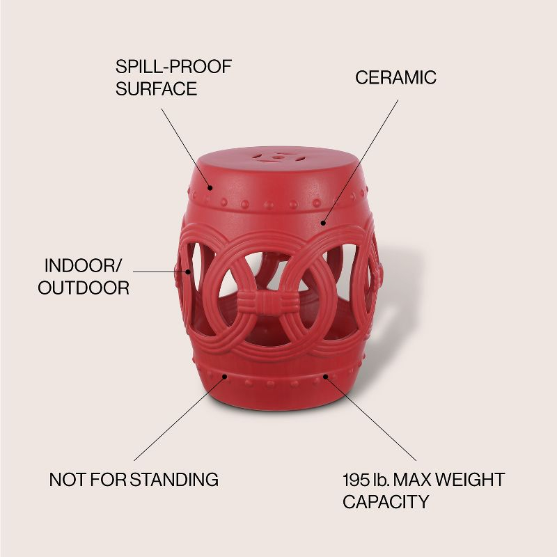 JONATHAN Y Lucky Coins 16" Chinese Ceramic Drum Garden Stool, Matte Red