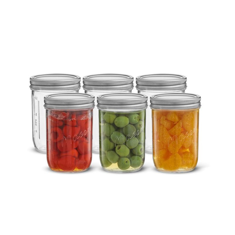 JoyJolt Wide Mason Jars with Airtight Lids, Labels and Measures - 16 oz - Set of 6