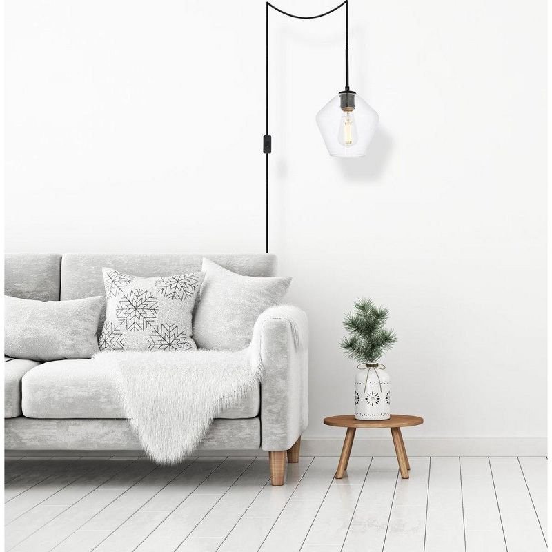 Elegant Lighting Gene 1 light Black and Clear glass plug-in pendant
