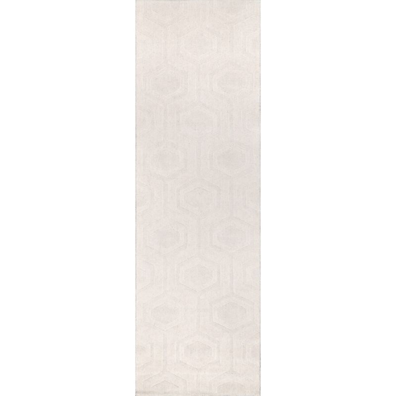 Nuloom Ambrose Geometric 2x8 Wool Runner Indoor Area Rug for Living Room Bedroom Dining Room Entryway Hallway Kitchen, Ivory