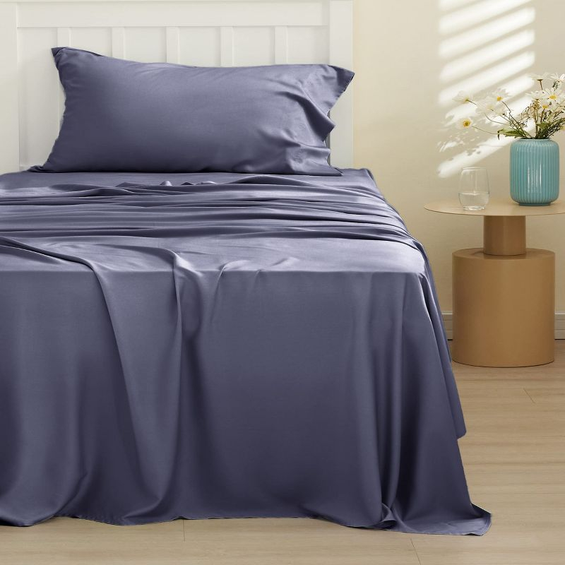 Rayon Derived from Bamboo Sheet Set 3 Pcs Solid Twin Dark Grey - Bedsure