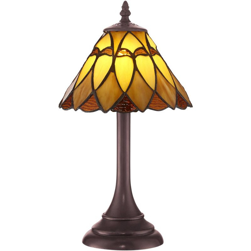 Robert Louis Tiffany Austin Mission Accent Table Lamp 14" High LED Warm Brown Amber Art Glass Shade for Bedroom Bedside Nightstand Office House Home