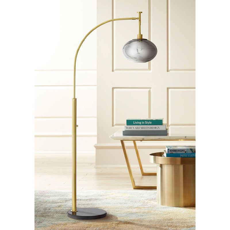 Pacific Coast Lighting Mid Century Modern 69" Tall Standing Floor Lamp Curved Arc Gold Metal Living Room Bedroom House Reading Office Orb Gray Shade