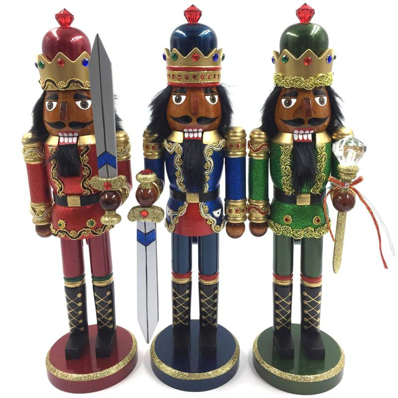 Santa's Workshop Inc. 15" Black Bejeweled King Nutcracker, Set of 3