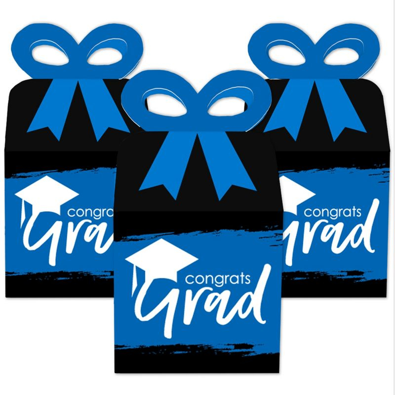 Big Dot of Happiness Blue Grad - Best is Yet to Come - Square Favor Gift Boxes -  Royal Blue Graduation Party Bow Boxes - Set of 12