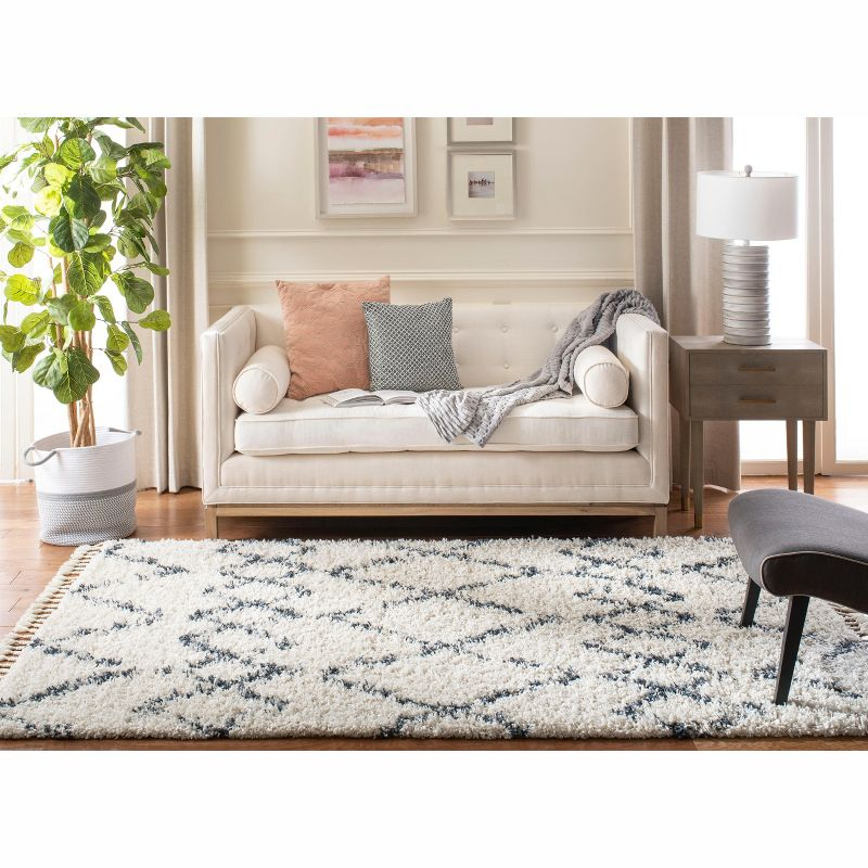 Pro Lux Shag PLX434 Power Loomed Indoor Area Rug - 5'x8' - Cream/Blue - Safavieh