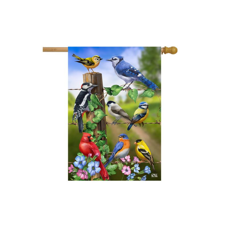 Country Birds Spring House Flag Goldfinches Blue Jay 28" x 40" Briarwood Lane