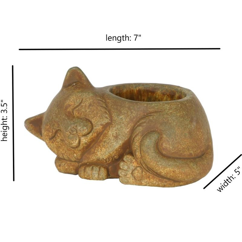 Classic Home and Garden Cement Buddies Indoor/Outdoor Planter with Drainage Hole, Sleeping Cat, Rust Brown, Small, 7in