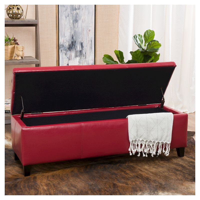 Christopher Knight Home Lucinda Faux Leather Storage Ottoman Bench Red : Upholstered Rectangular Seat, Wood Frame