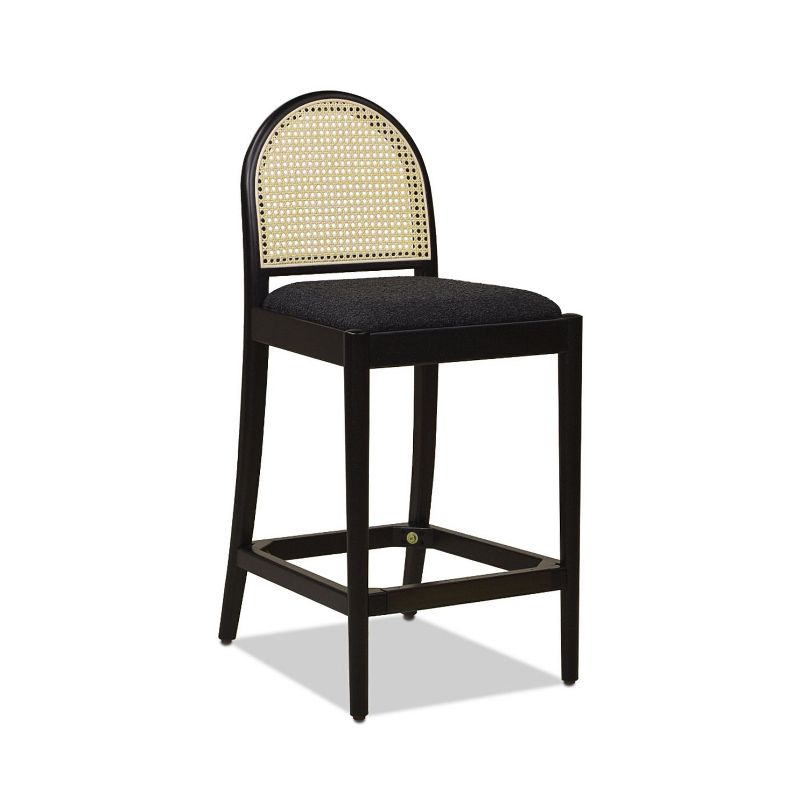 NicBex Dining Chairs Set of 2 Upholstered Chair Curved Back Cane Rattan Counter Stools, Fabric Accent for Kitchen, Bedroom, Black