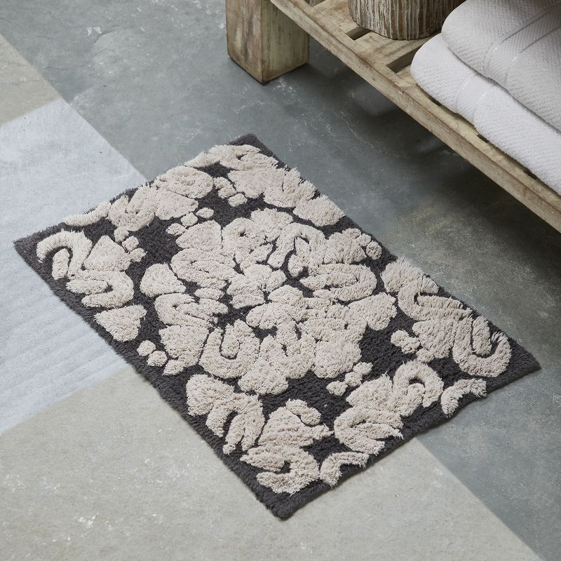 Better Trends Medallion 100% Cotton Tufted Non- Slip Backing 3 PC (17"x24"|21"x34"|24"x40") Bath Rug Set - Charcoal