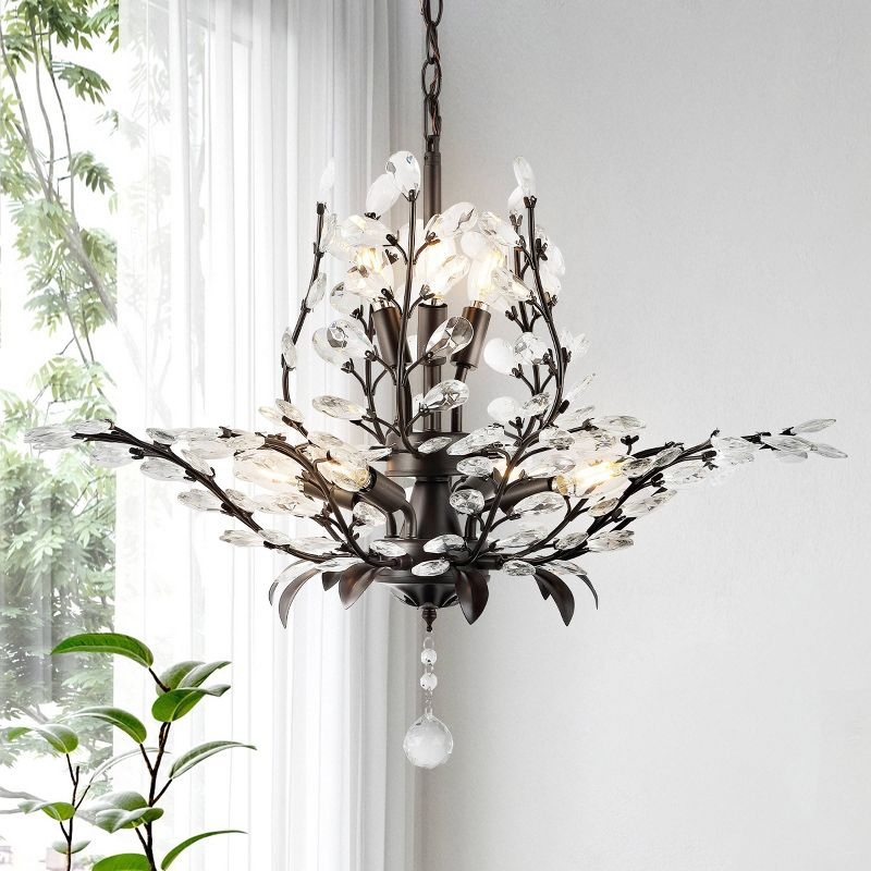 28.5" 7-Light Diantha Contemporary Bohemian Iron/Acrylic LED Pendant Oil Rubbed Bronze/Clear - JONATHAN Y: ETL Listed, Adjustable Height