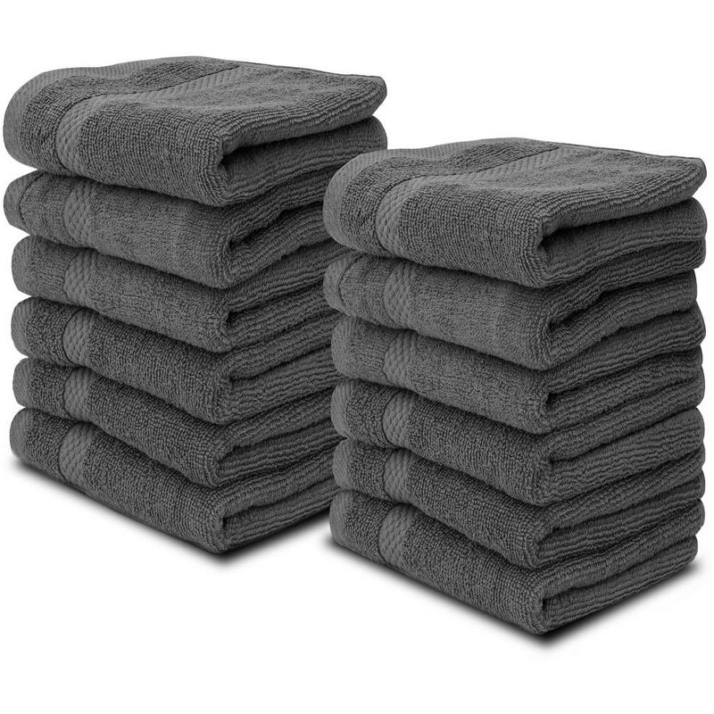 White Classic Luxury 100% Cotton Washcloths Set of 12 - 13x13" Gray