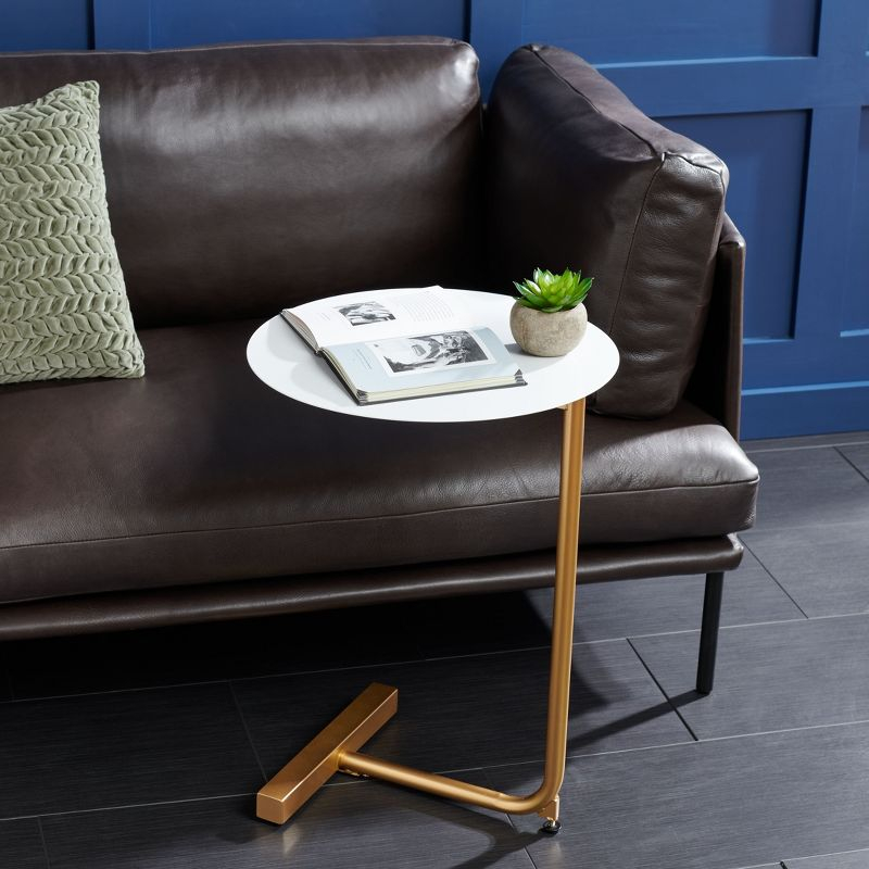 Haylee Round Side Table - White/Gold - Safavieh.