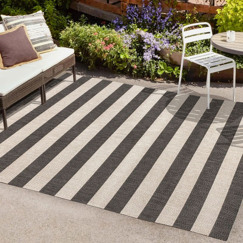 4' x 6' Negril Two-Tone Wide Stripe Indoor/Outdoor Area Rug, Black/Beige - JONATHAN Y