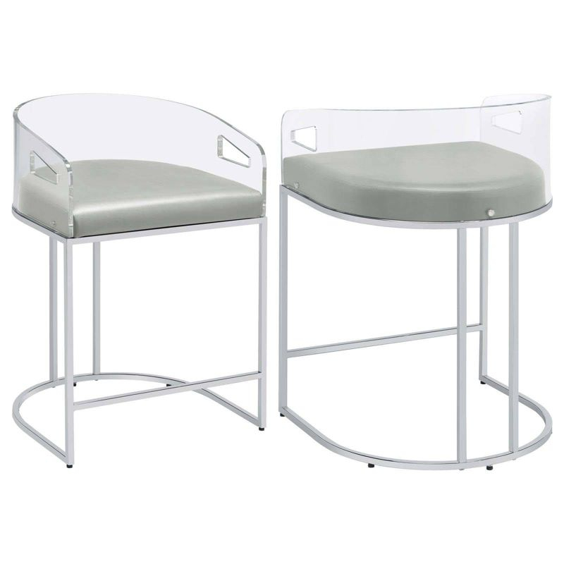 Coaster Set of 2 Thermosolis Modern Acrylic Back Upholstered Counter Height Barstools Gray/Chrome