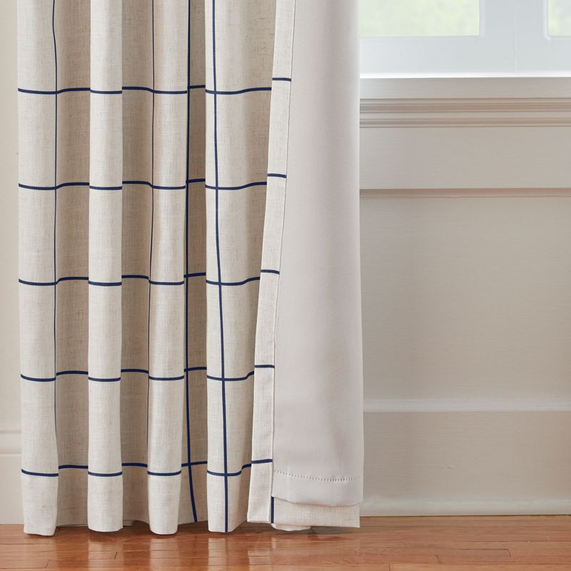 Brighton Windowpane Plaid Lined Room Darkening Single Window Curtain Panel  - 52" x 84" - Indigo - Elrene Home Fashions