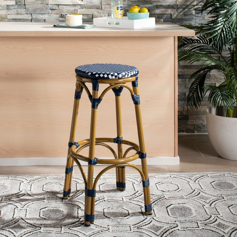 Kipnuk Barstool - Indoor/Outdoor - FOX5211 - Navy/White - Safavieh