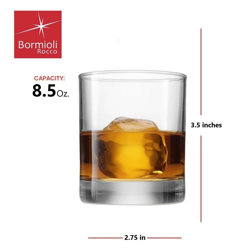 Bormioli Rocco Cortina Set of 6 Old Fashioned Glasses, Lowball Glasses, 8.5 Oz Weighted Bottom Short Glass Tumbler, Made In Italy