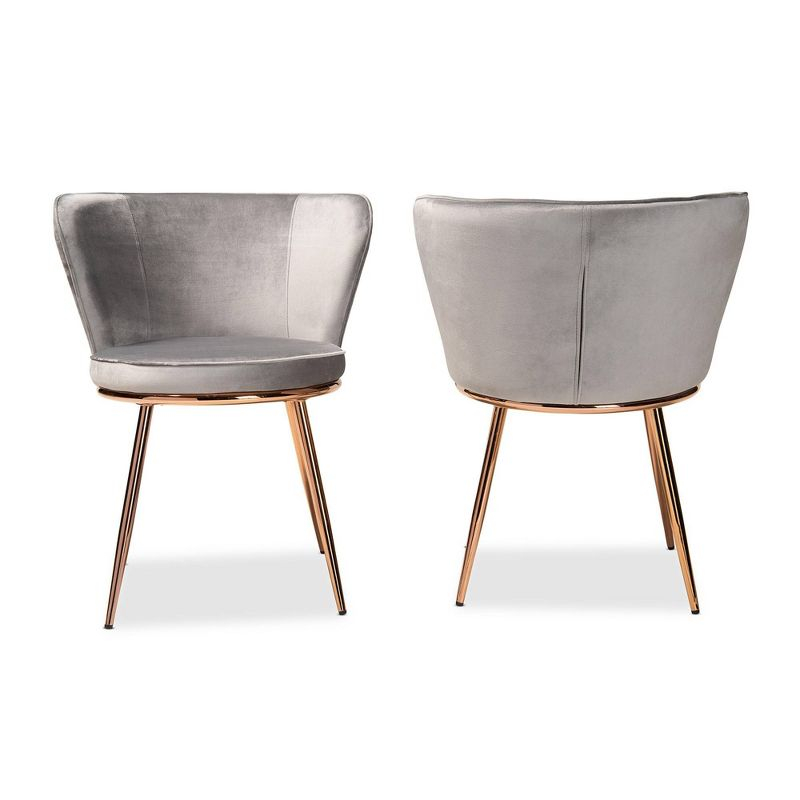 2pc Farah Velvet Fabric Upholstered Metal Dining Chair Set Gray/Rose Gold - Baxton Studio: Elegant Design, Sturdy Support